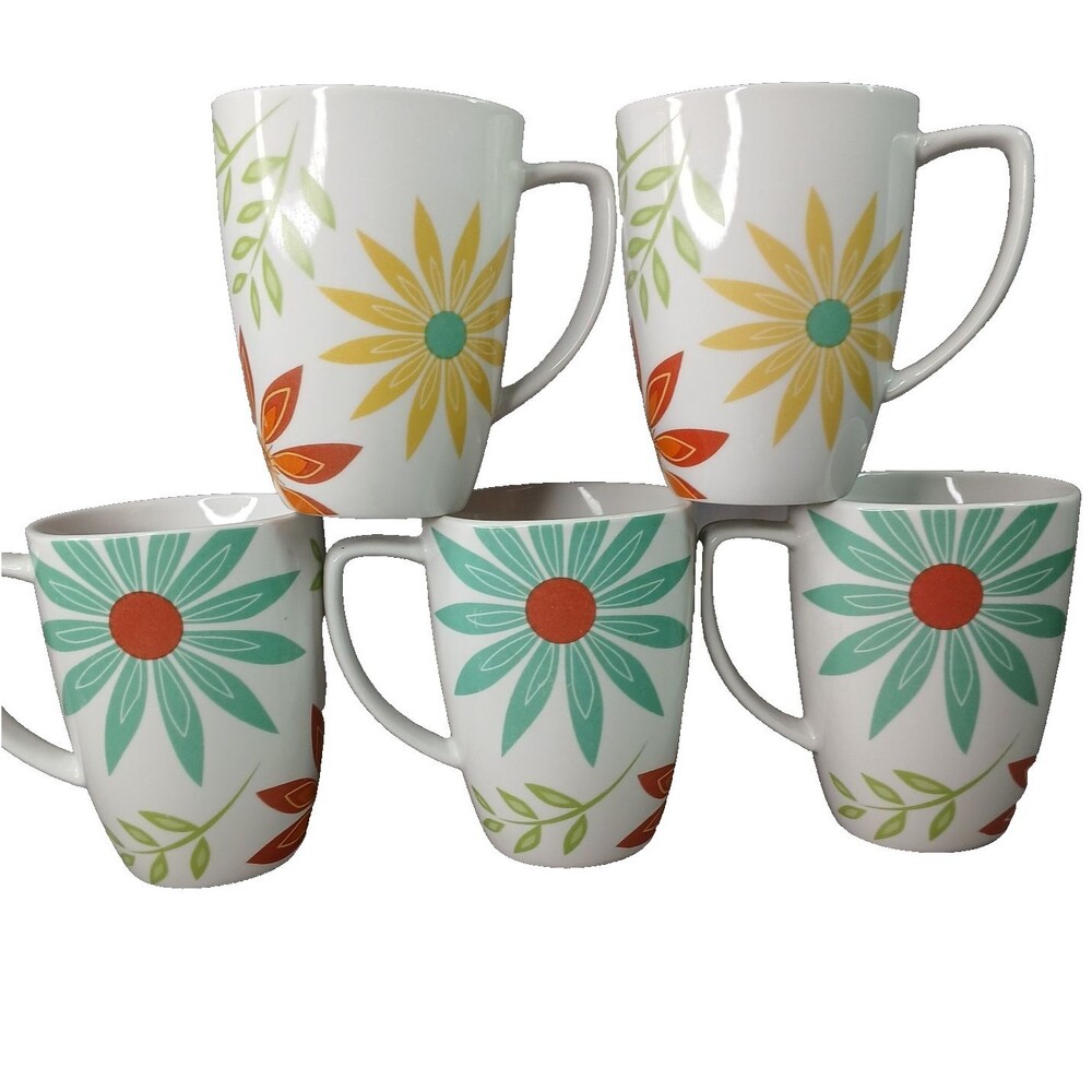 Corning Corelle Happy Days 5 Coffee Mugs Porcelain Replacements Discontinued